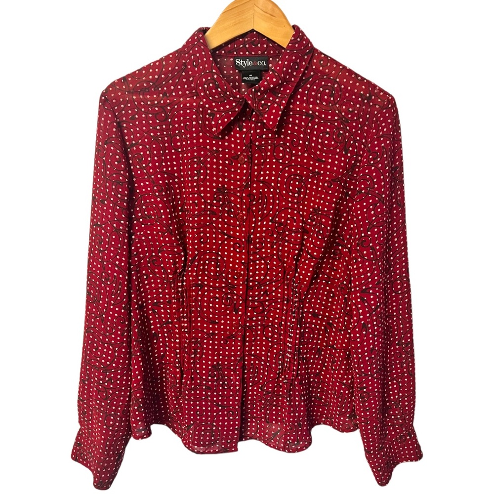 Style and Co. pretty polka dot multi print pin tucked button down shirt #A20